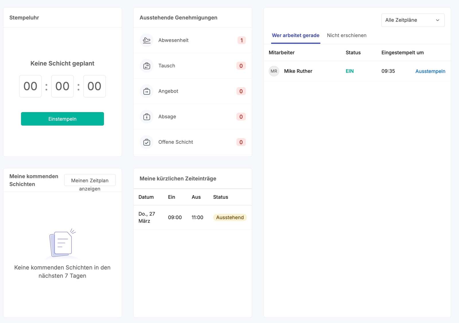 Schichtplanung und Übersicht mit der Mitarbeiter Zeiterfassung von Zoho Shift